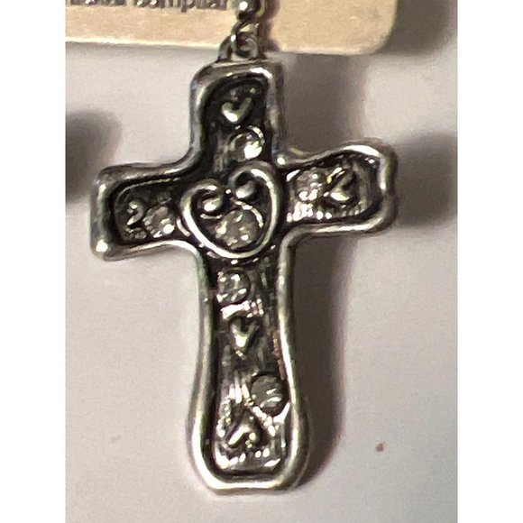 No. 3 Silver-Tone & Crystal Cross Earrings - Picture 3 of 6